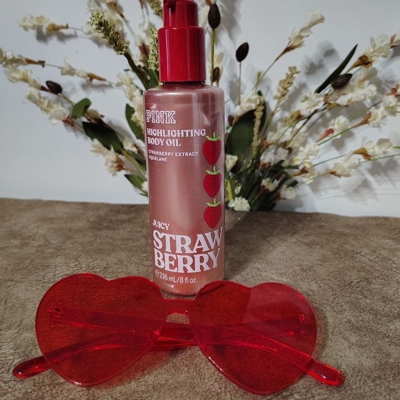 PINK Victoria's Secret Other - Victoria's Secret PINK Juicy Strawberry Highlighting Body Oil and Glasses